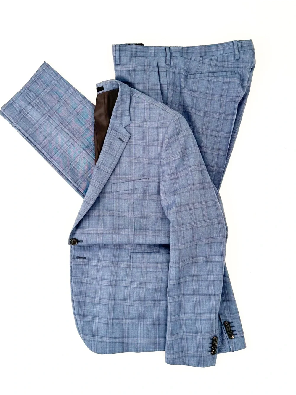 NEW Paul Smith Kensington Fit Wool Glen Plaid Suit Light Blue Purple Men's 44R